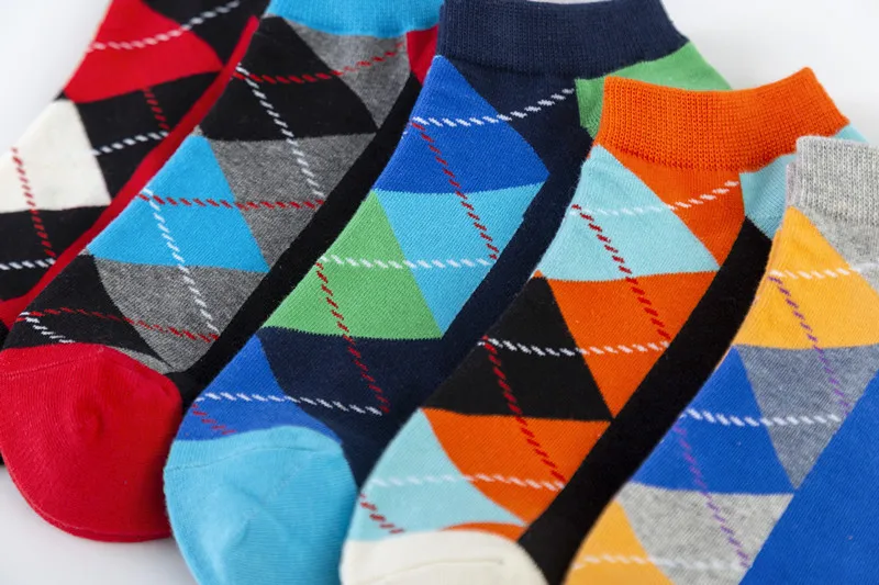 Spring And Summer New Men's Socks Trend Color Large Rhombus Series Men's  Version Of The Boat Socks Men's Socks Casual Socks Wholesale display picture 2