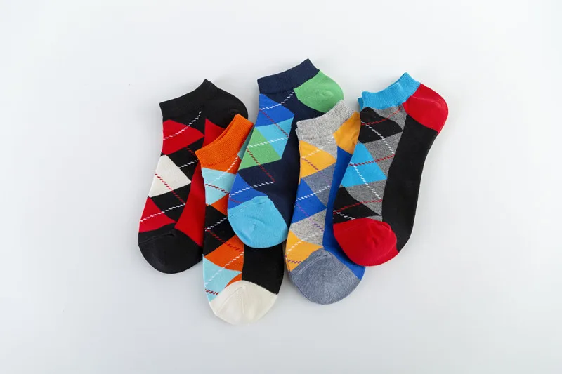 Spring And Summer New Men's Socks Trend Color Large Rhombus Series Men's  Version Of The Boat Socks Men's Socks Casual Socks Wholesale display picture 3