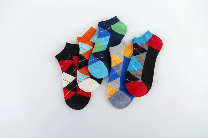 Spring And Summer New Men's Socks Trend Color Large Rhombus Series Men's  Version Of The Boat Socks Men's Socks Casual Socks Wholesale display picture 4