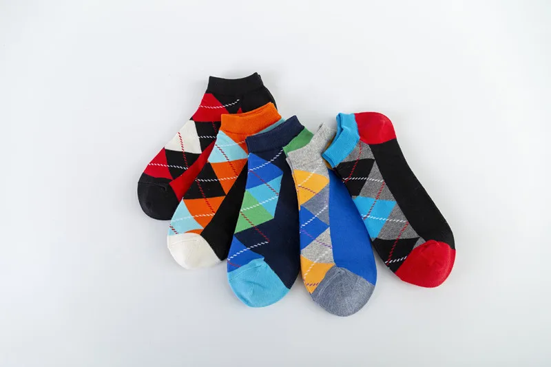 Spring And Summer New Men's Socks Trend Color Large Rhombus Series Men's  Version Of The Boat Socks Men's Socks Casual Socks Wholesale display picture 5