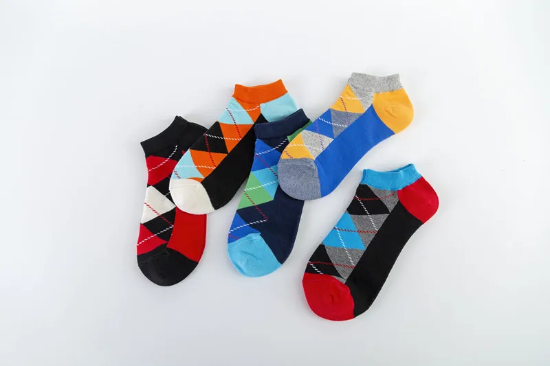 Spring And Summer New Men's Socks Trend Color Large Rhombus Series Men's  Version Of The Boat Socks Men's Socks Casual Socks Wholesale display picture 6