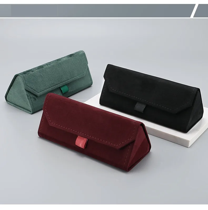 New Plush Box Triangle Folding Box Compression Resistant Full Frame Glasses Case Glasses Bag Printable Logo display picture 3