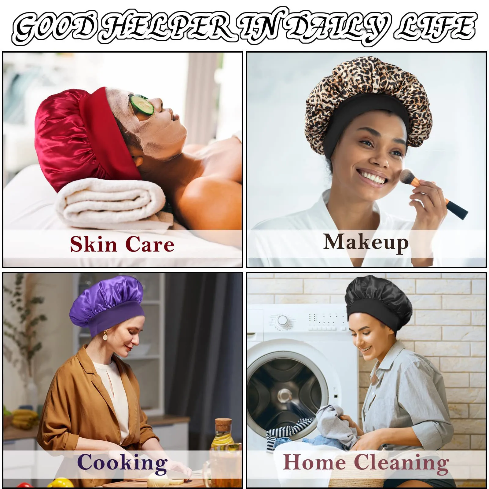 Wide-brimmed High Stretch Color Ding Nightcap Women's Beauty Salon Hair Care Hat Moon Chemotherapy Hat display picture 3
