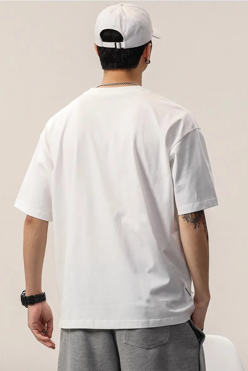 Heavy Cotton Round Neck Short-sleeved T-shirt Women's Pure White Casual Base Shirt Men's And Women's Printed Light Plate Top Basic display picture 7