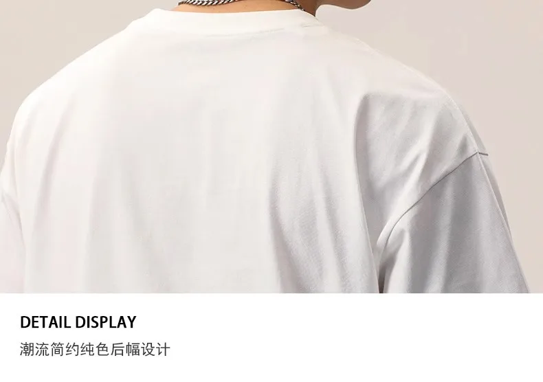 Heavy Cotton Round Neck Short-sleeved T-shirt Women's Pure White Casual Base Shirt Men's And Women's Printed Light Plate Top Basic display picture 9
