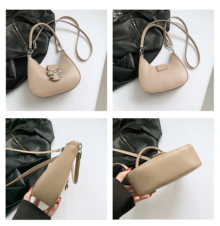 French Niche Fashion Style  New Armpit Bag Sweet Pure Color Bow Satchel Shoulder Crossbody Bag For Women display picture 1