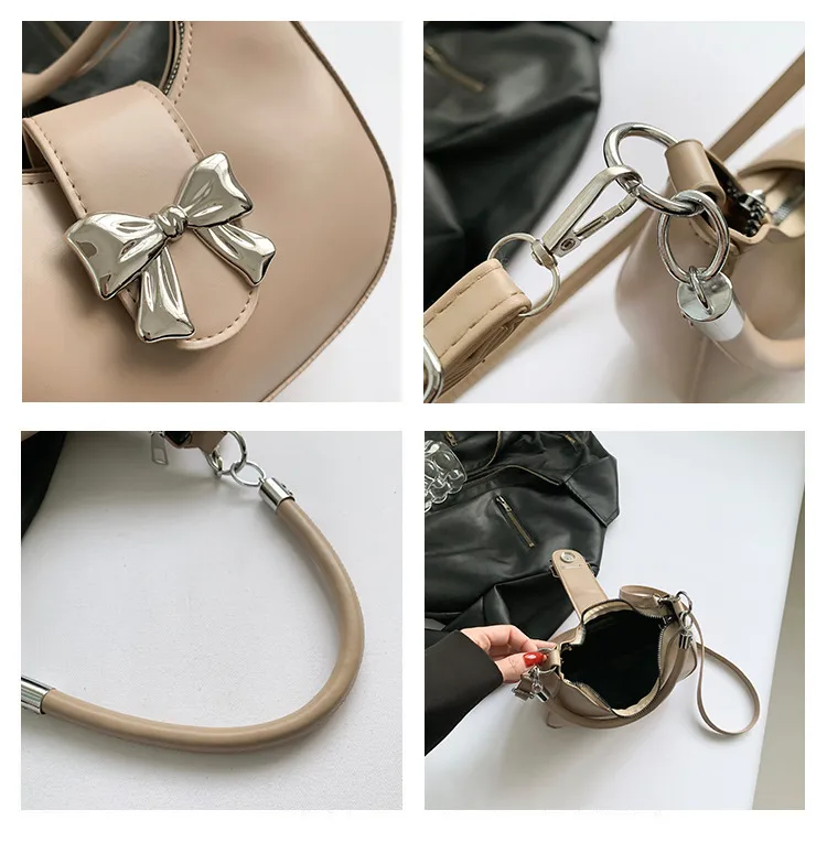 French Niche Fashion Style  New Armpit Bag Sweet Pure Color Bow Satchel Shoulder Crossbody Bag For Women display picture 2