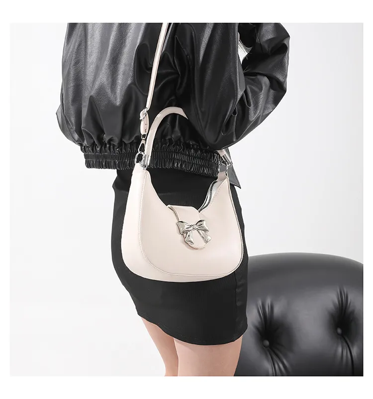 French Niche Fashion Style  New Armpit Bag Sweet Pure Color Bow Satchel Shoulder Crossbody Bag For Women display picture 4