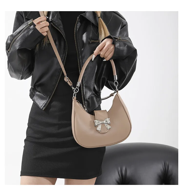 French Niche Fashion Style  New Armpit Bag Sweet Pure Color Bow Satchel Shoulder Crossbody Bag For Women display picture 5