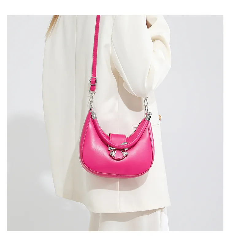 French Niche Fashion Style  New Armpit Bag Sweet Pure Color Bow Satchel Shoulder Crossbody Bag For Women display picture 8