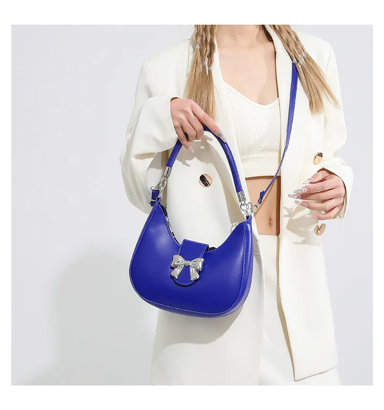French Niche Fashion Style  New Armpit Bag Sweet Pure Color Bow Satchel Shoulder Crossbody Bag For Women display picture 9