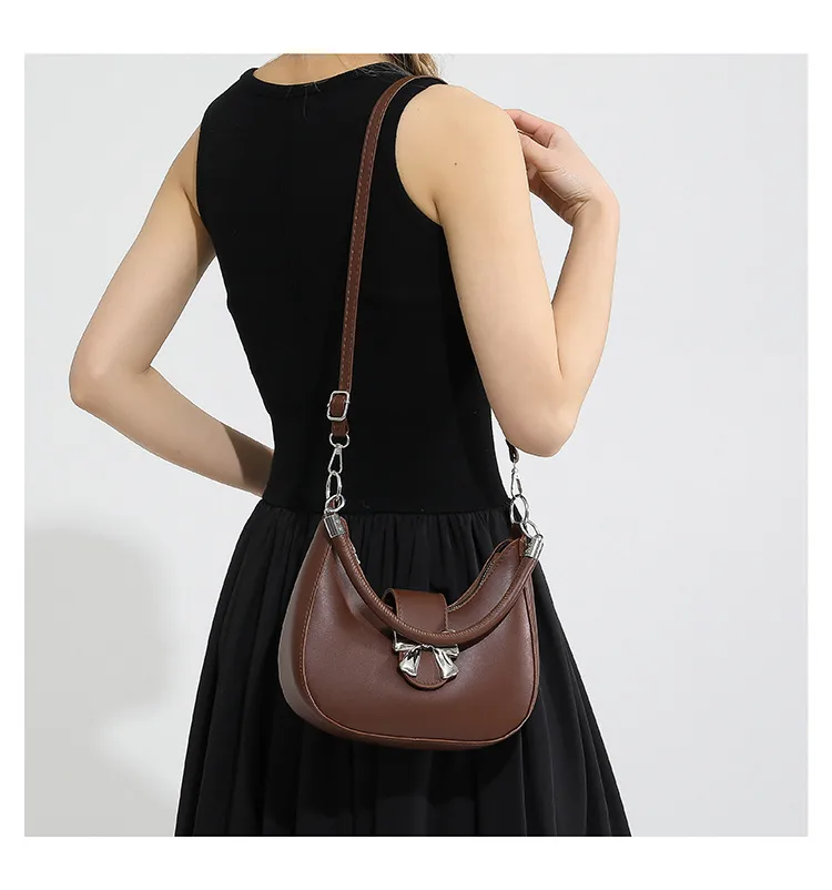 French Niche Fashion Style  New Armpit Bag Sweet Pure Color Bow Satchel Shoulder Crossbody Bag For Women display picture 10
