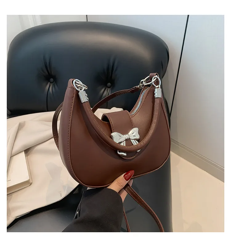 French Niche Fashion Style  New Armpit Bag Sweet Pure Color Bow Satchel Shoulder Crossbody Bag For Women display picture 11