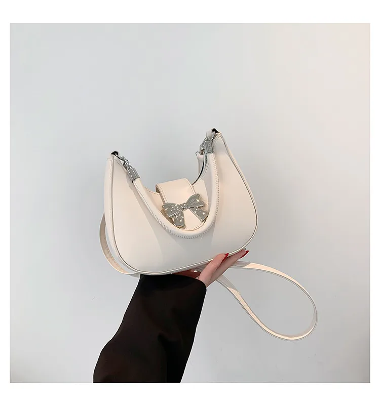 French Niche Fashion Style  New Armpit Bag Sweet Pure Color Bow Satchel Shoulder Crossbody Bag For Women display picture 14