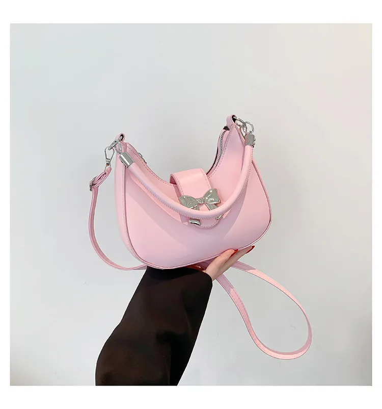 French Niche Fashion Style  New Armpit Bag Sweet Pure Color Bow Satchel Shoulder Crossbody Bag For Women display picture 15