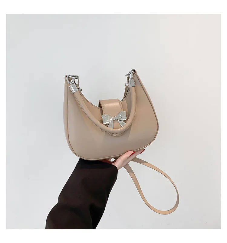 French Niche Fashion Style  New Armpit Bag Sweet Pure Color Bow Satchel Shoulder Crossbody Bag For Women display picture 16