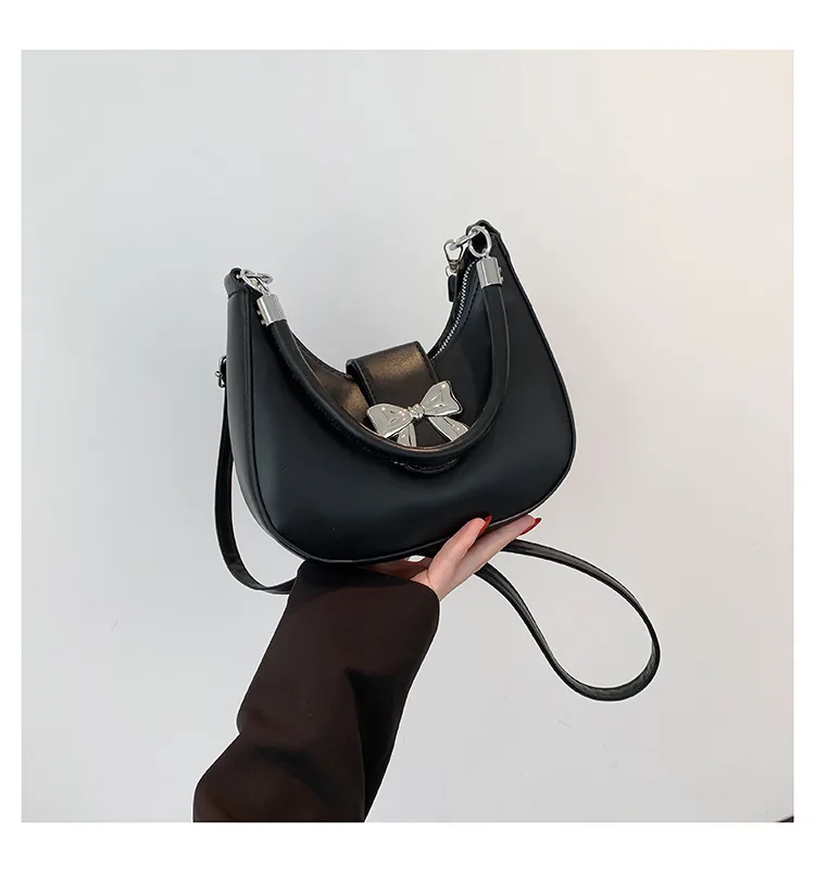 French Niche Fashion Style  New Armpit Bag Sweet Pure Color Bow Satchel Shoulder Crossbody Bag For Women display picture 17