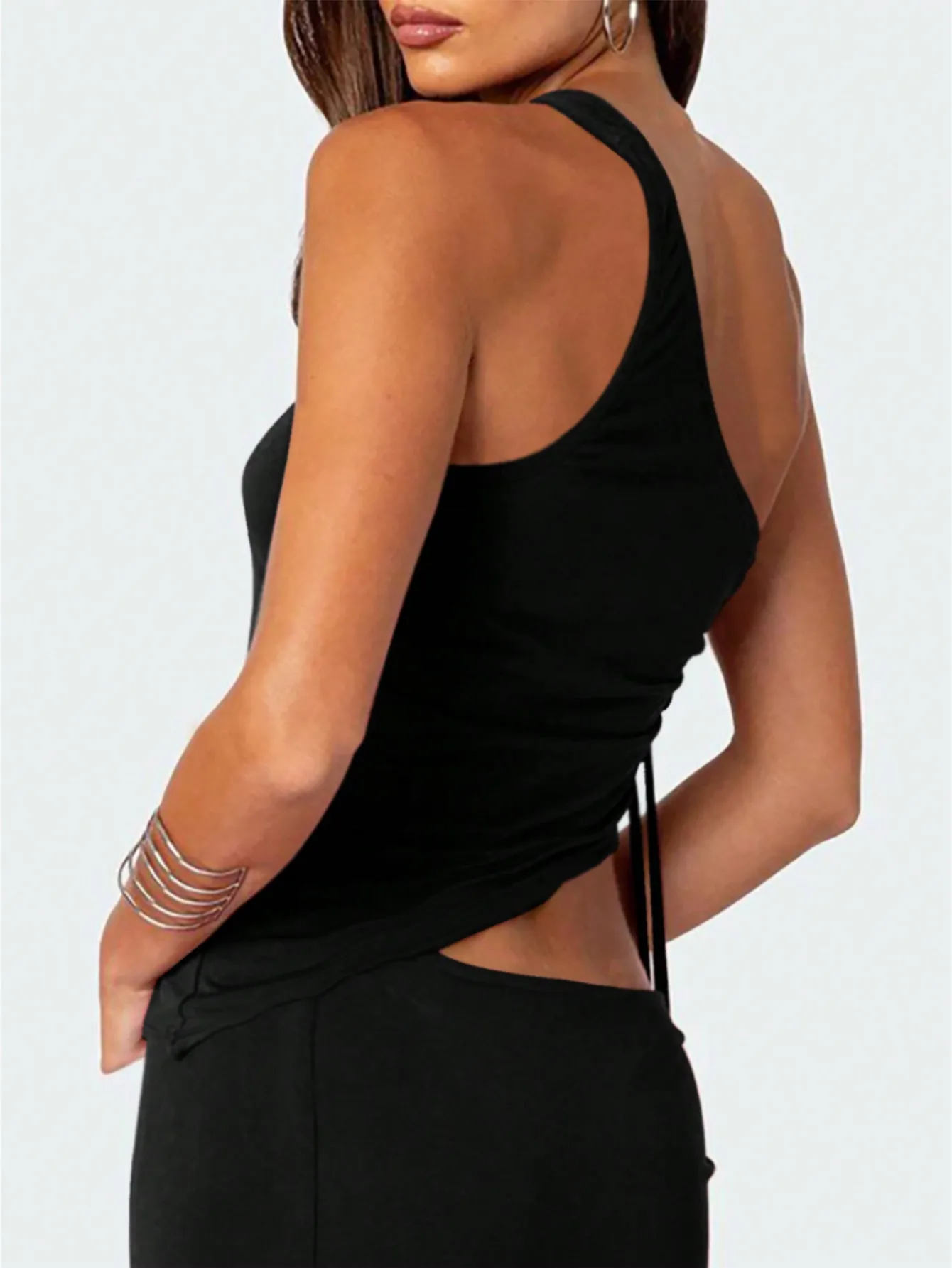 Spring And Summer  New   Women's Clothing Ins Street Style T-shirt Sleeveless Vest Slant Collar Single-sided Suspender Top display picture 4
