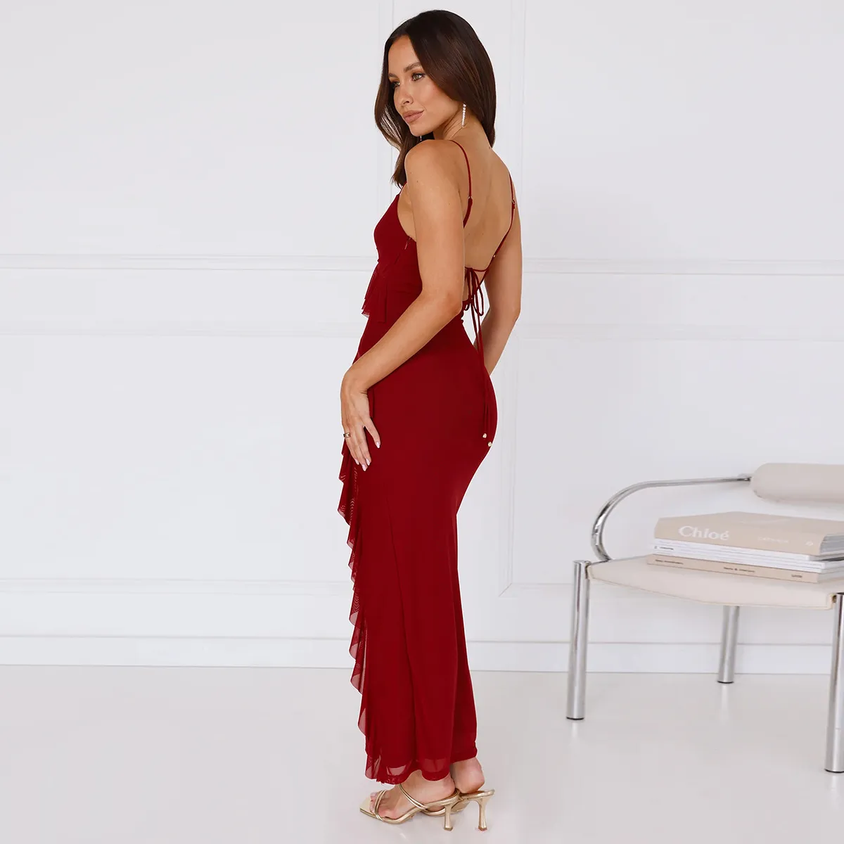 Lifa Clothing  Women's Clothing  Summer New Sling Sleeveless Party Ruffled Strap Dress Wholesale display picture 13