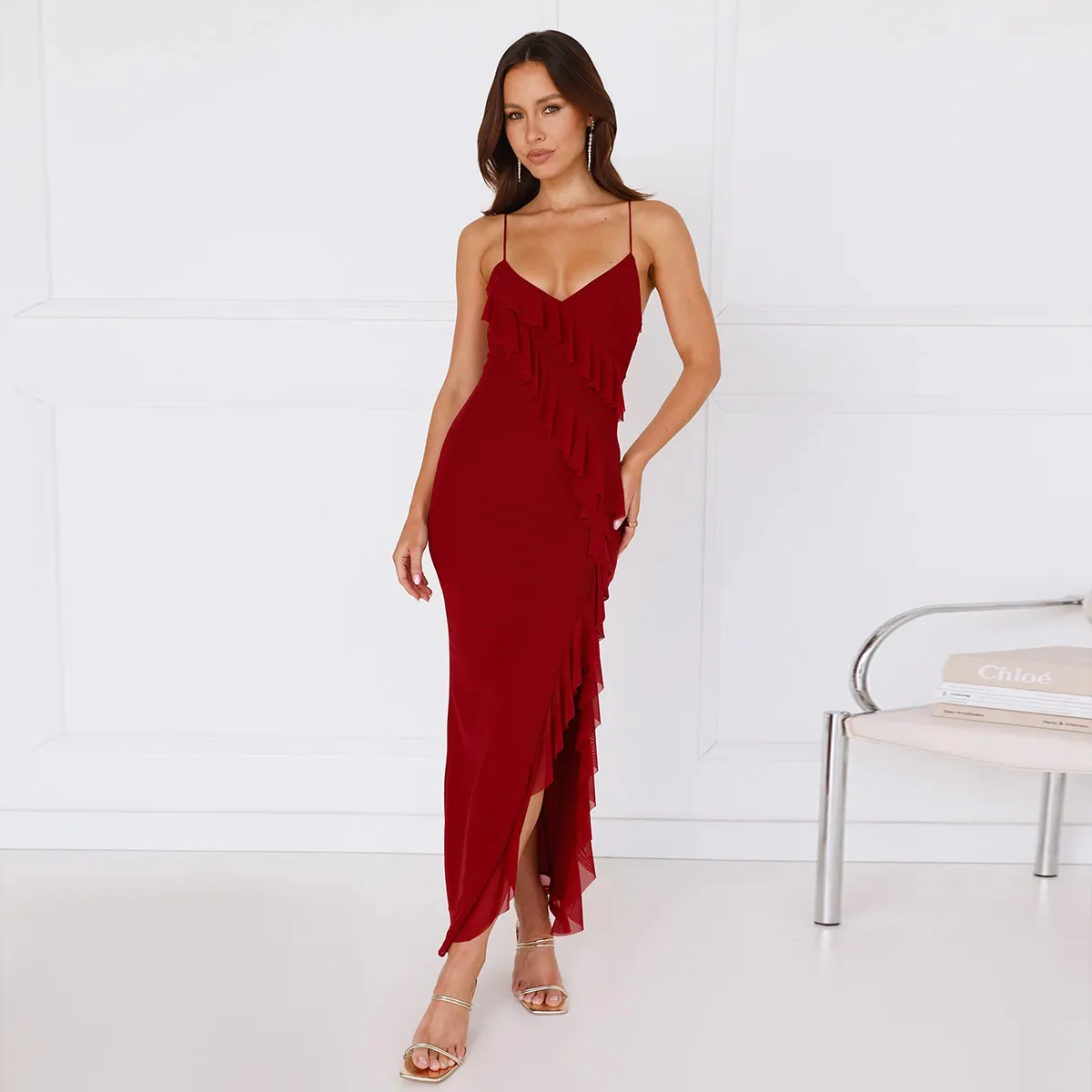 Lifa Clothing  Women's Clothing  Summer New Sling Sleeveless Party Ruffled Strap Dress Wholesale display picture 14