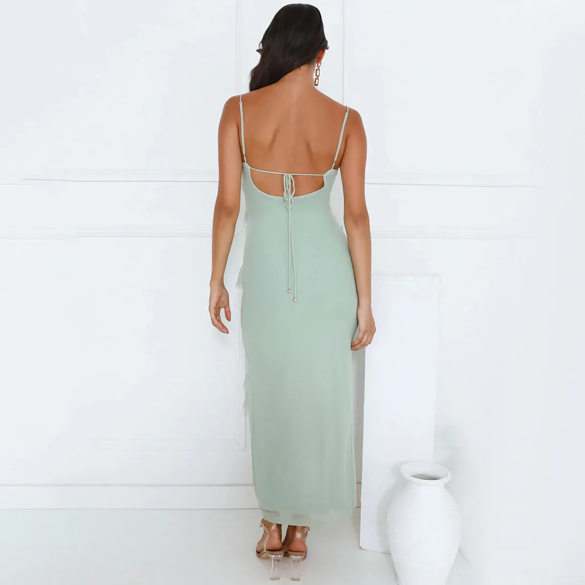 Lifa Clothing  Women's Clothing  Summer New Sling Sleeveless Party Ruffled Strap Dress Wholesale display picture 21