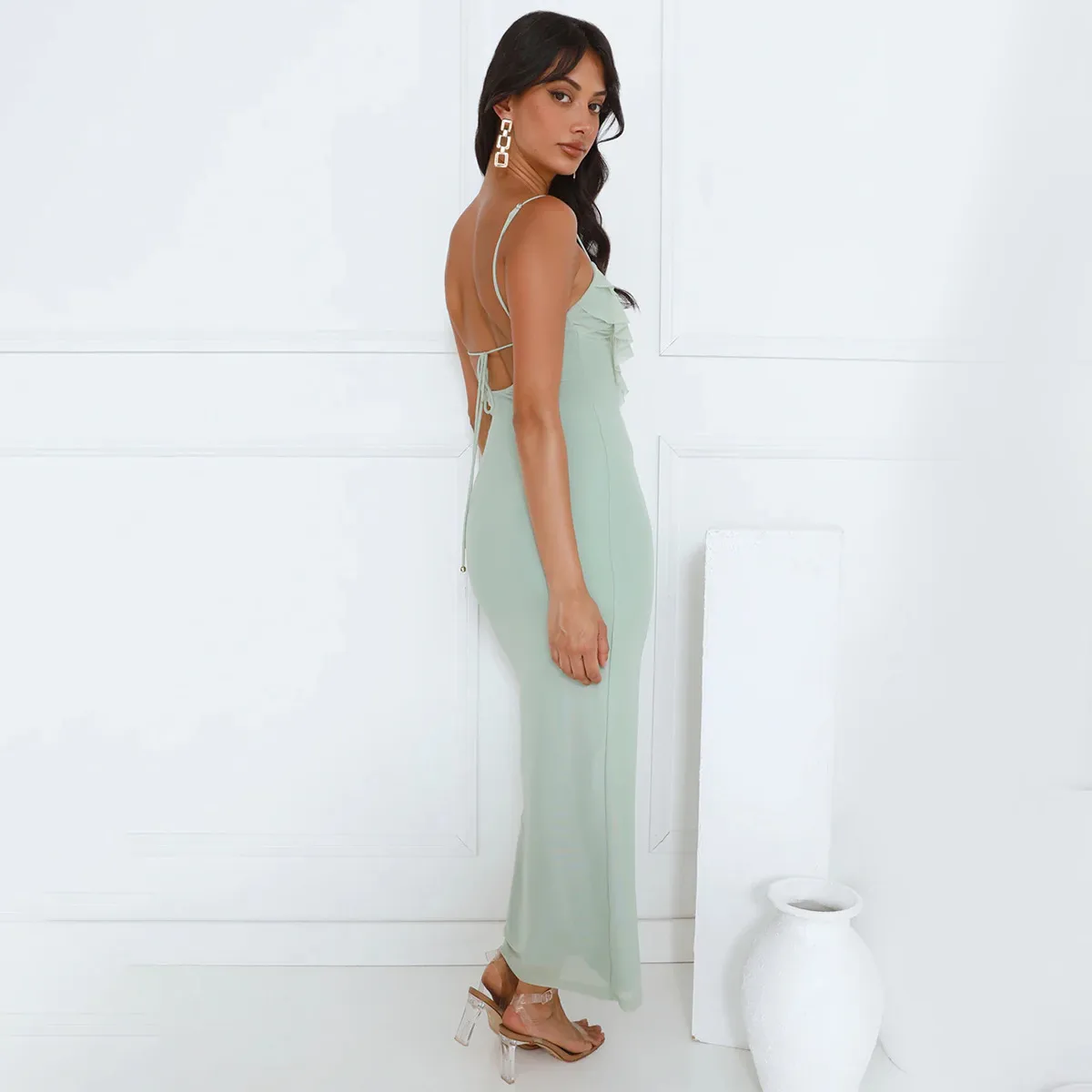 Lifa Clothing  Women's Clothing  Summer New Sling Sleeveless Party Ruffled Strap Dress Wholesale display picture 22