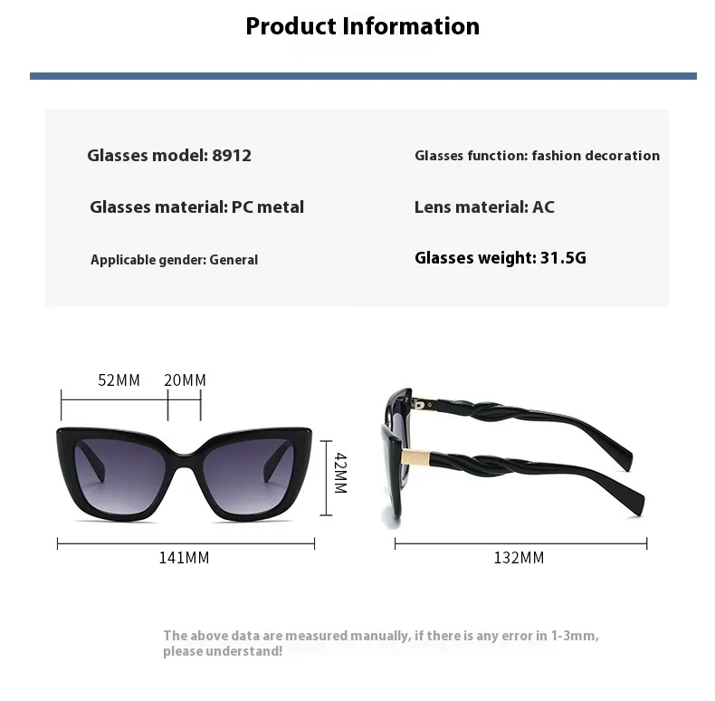 Foreign Trade New Personalized PC Frame Sunglasses Anti-ultraviolet Trend Street Photoshoot Cat's Eye Big Frame Hip Hop Sunglasses Men's 8912 display picture 1