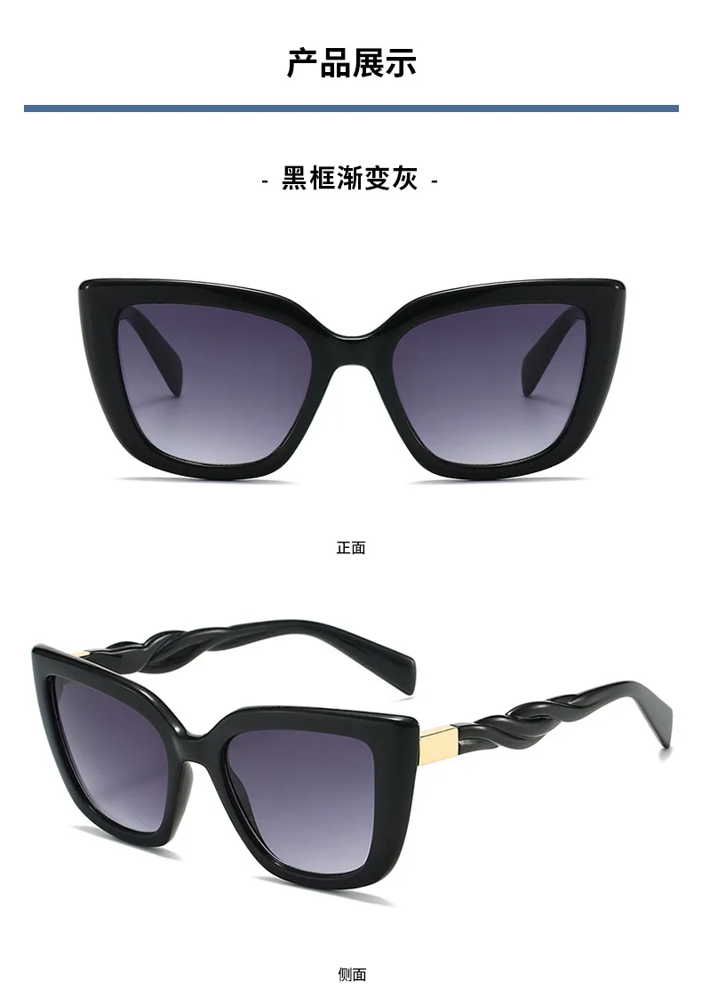 Foreign Trade New Personalized PC Frame Sunglasses Anti-ultraviolet Trend Street Photoshoot Cat's Eye Big Frame Hip Hop Sunglasses Men's 8912 display picture 2