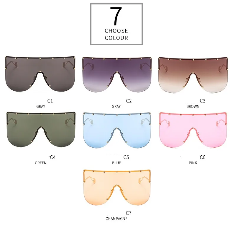 New Unisex Large Frame One-piece Metal Small Star Rice Nail Sunglasses 1025 Fashion Mask Sunglasses display picture 3