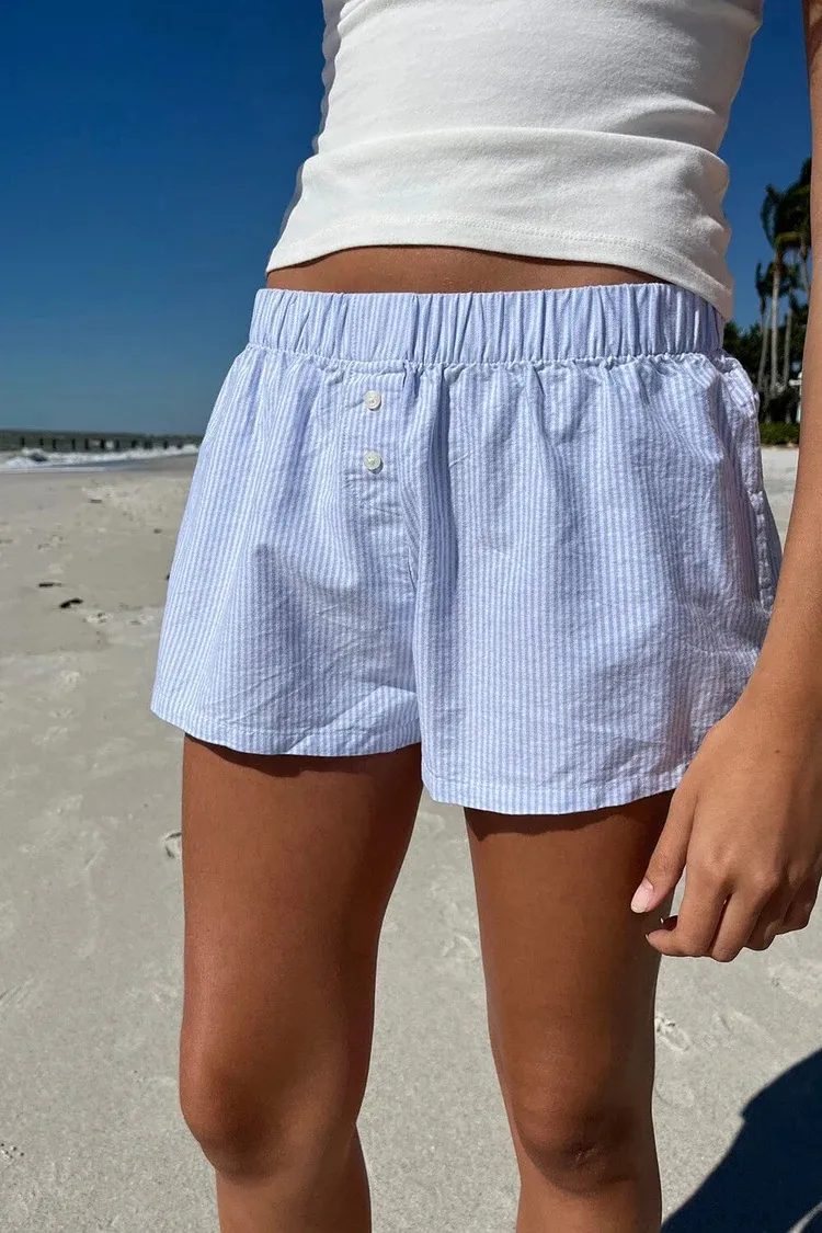 Women's Summer Striped Woven Elasto High Waist Button Loose Casual Comfortable Basic Shorts display picture 7