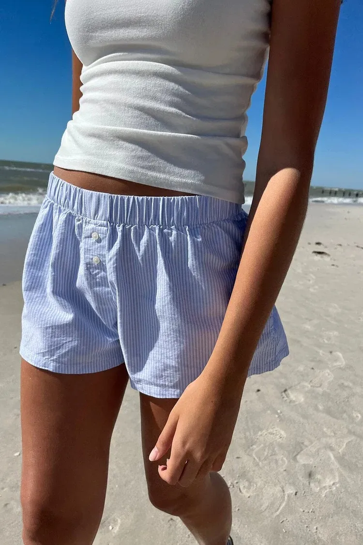Women's Summer Striped Woven Elasto High Waist Button Loose Casual Comfortable Basic Shorts display picture 9