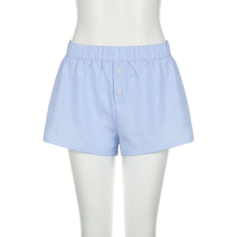 Women's Summer Striped Woven Elasto High Waist Button Loose Casual Comfortable Basic Shorts display picture 12