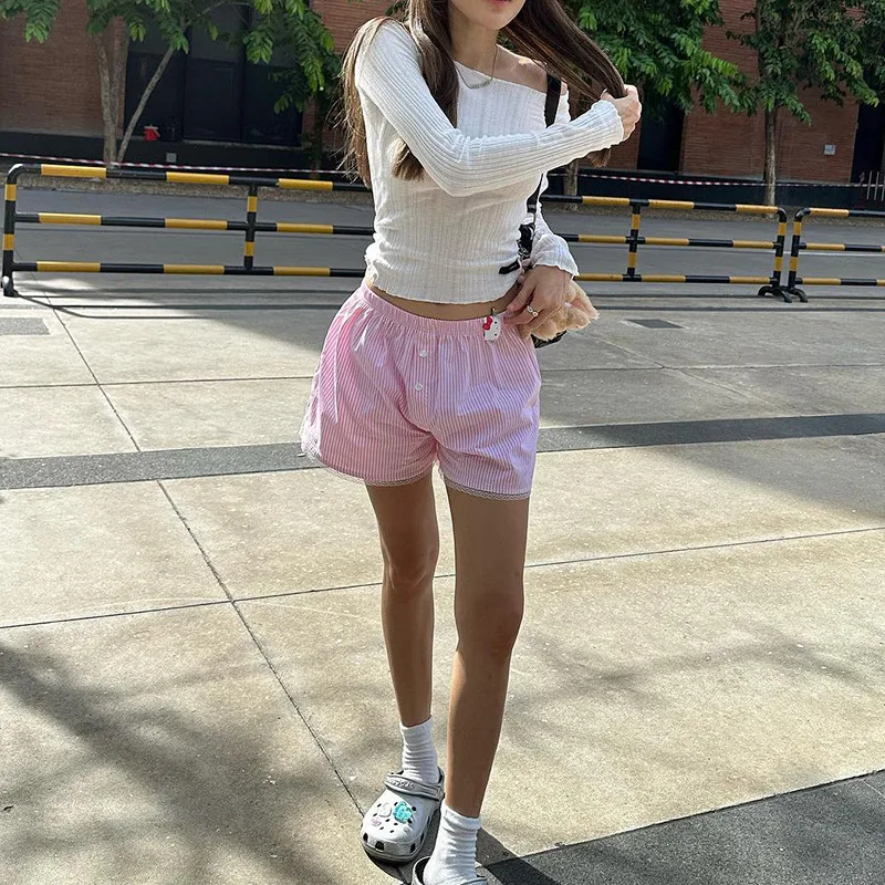 Women's Summer Striped Woven Elasto High Waist Button Loose Casual Comfortable Basic Shorts display picture 34