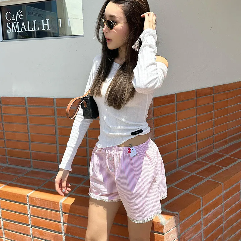 Women's Summer Striped Woven Elasto High Waist Button Loose Casual Comfortable Basic Shorts display picture 35