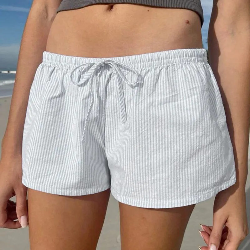 Women's Summer Striped Woven Elasto High Waist Button Loose Casual Comfortable Basic Shorts display picture 42