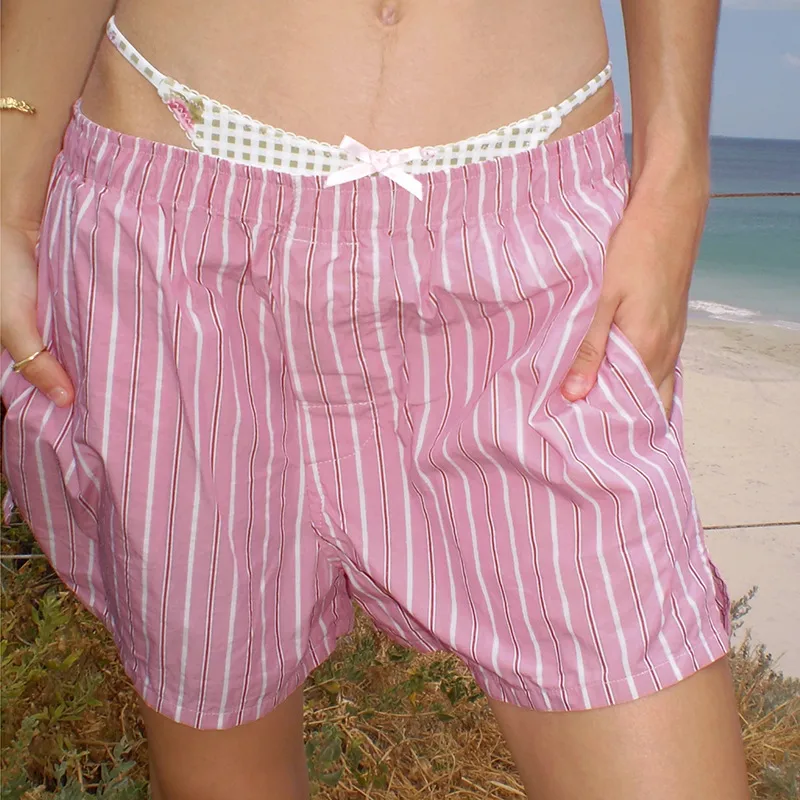 Women's Summer Striped Woven Elasto High Waist Button Loose Casual Comfortable Basic Shorts display picture 50
