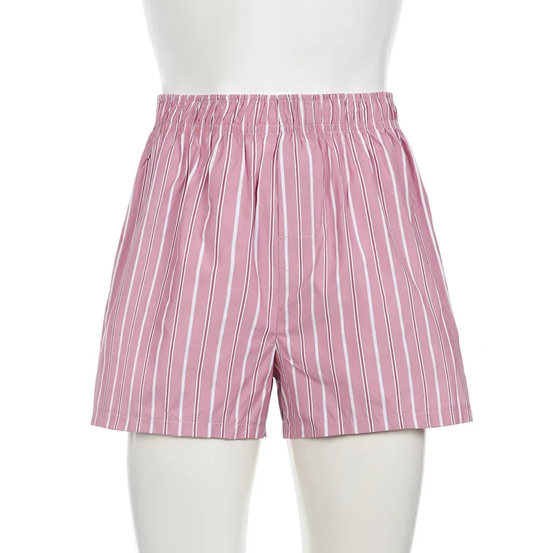 Women's Summer Striped Woven Elasto High Waist Button Loose Casual Comfortable Basic Shorts display picture 53