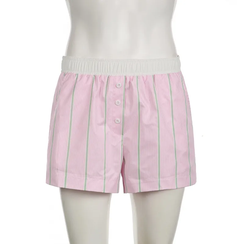 Women's Summer Striped Woven Elasto High Waist Button Loose Casual Comfortable Basic Shorts display picture 59