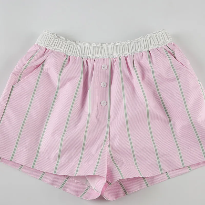 Fashion New Simple Contrast Color Stitching Striped Casual Pants Women's Loose Pocket Button Home Shorts All-match display picture 12