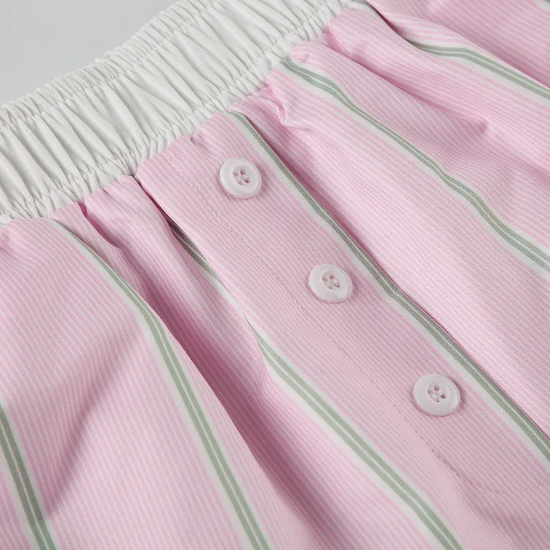 Fashion New Simple Contrast Color Stitching Striped Casual Pants Women's Loose Pocket Button Home Shorts All-match display picture 13