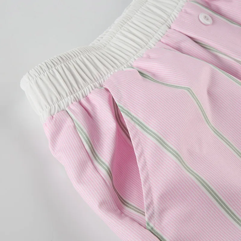Fashion New Simple Contrast Color Stitching Striped Casual Pants Women's Loose Pocket Button Home Shorts All-match display picture 14