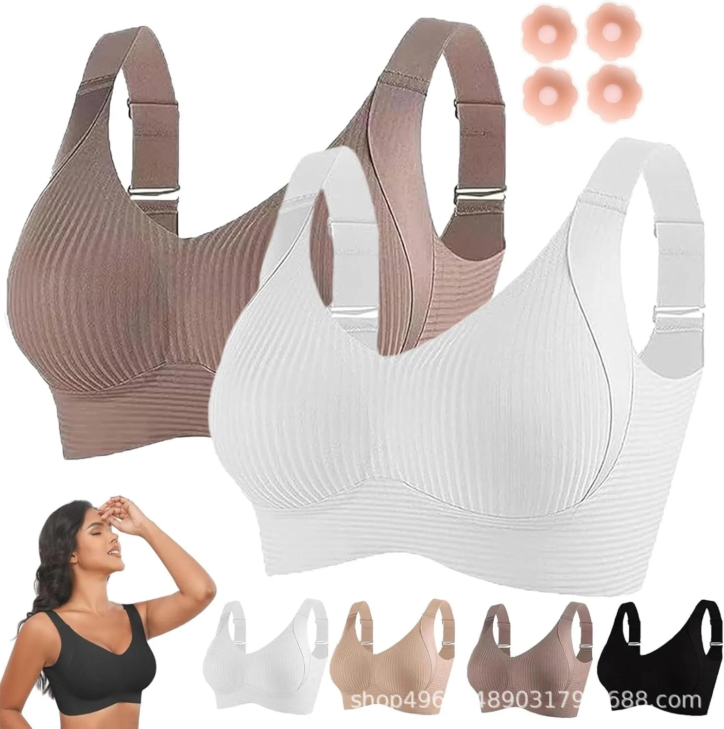 Foreign Trade Combination  4PC Hitch  Plus Size Seamless Underwear Women's Big Chest Small Gather Bra Women display picture 6