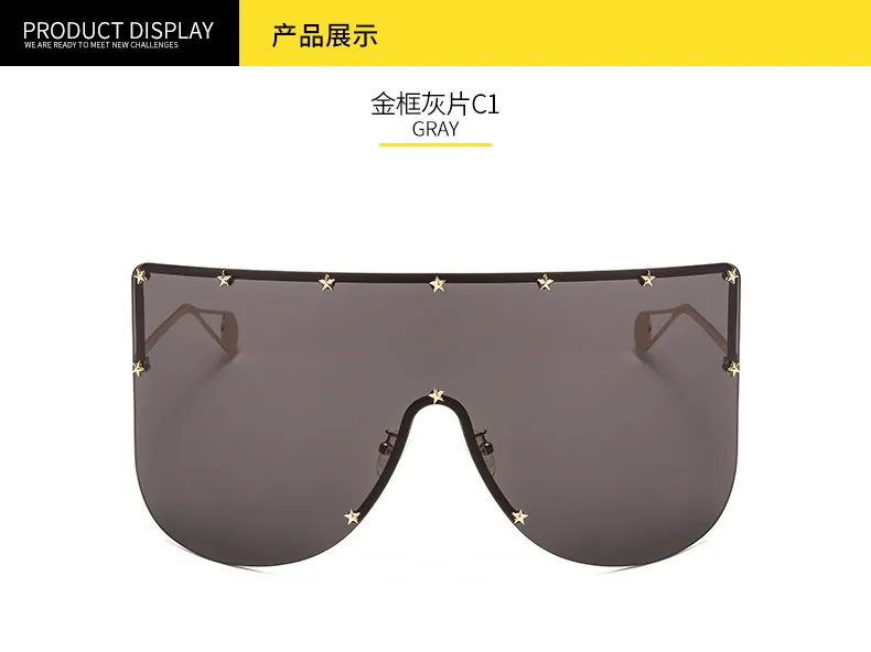 New Unisex Large Frame One-piece Metal Small Star Rice Nail Sunglasses 1025 Fashion Mask Sunglasses display picture 4