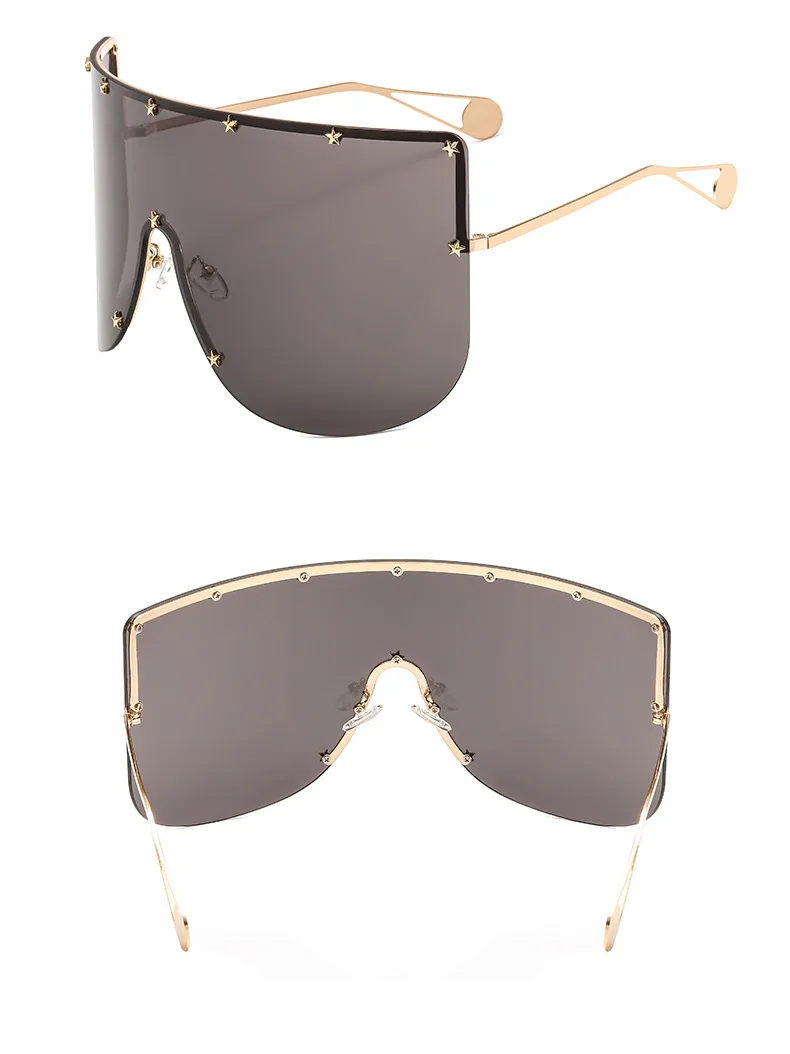 New Unisex Large Frame One-piece Metal Small Star Rice Nail Sunglasses 1025 Fashion Mask Sunglasses display picture 5