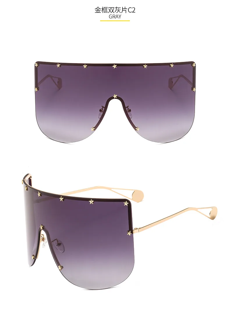New Unisex Large Frame One-piece Metal Small Star Rice Nail Sunglasses 1025 Fashion Mask Sunglasses display picture 6