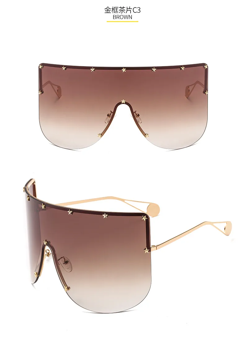 New Unisex Large Frame One-piece Metal Small Star Rice Nail Sunglasses 1025 Fashion Mask Sunglasses display picture 7