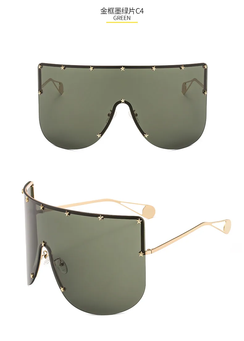 New Unisex Large Frame One-piece Metal Small Star Rice Nail Sunglasses 1025 Fashion Mask Sunglasses display picture 8