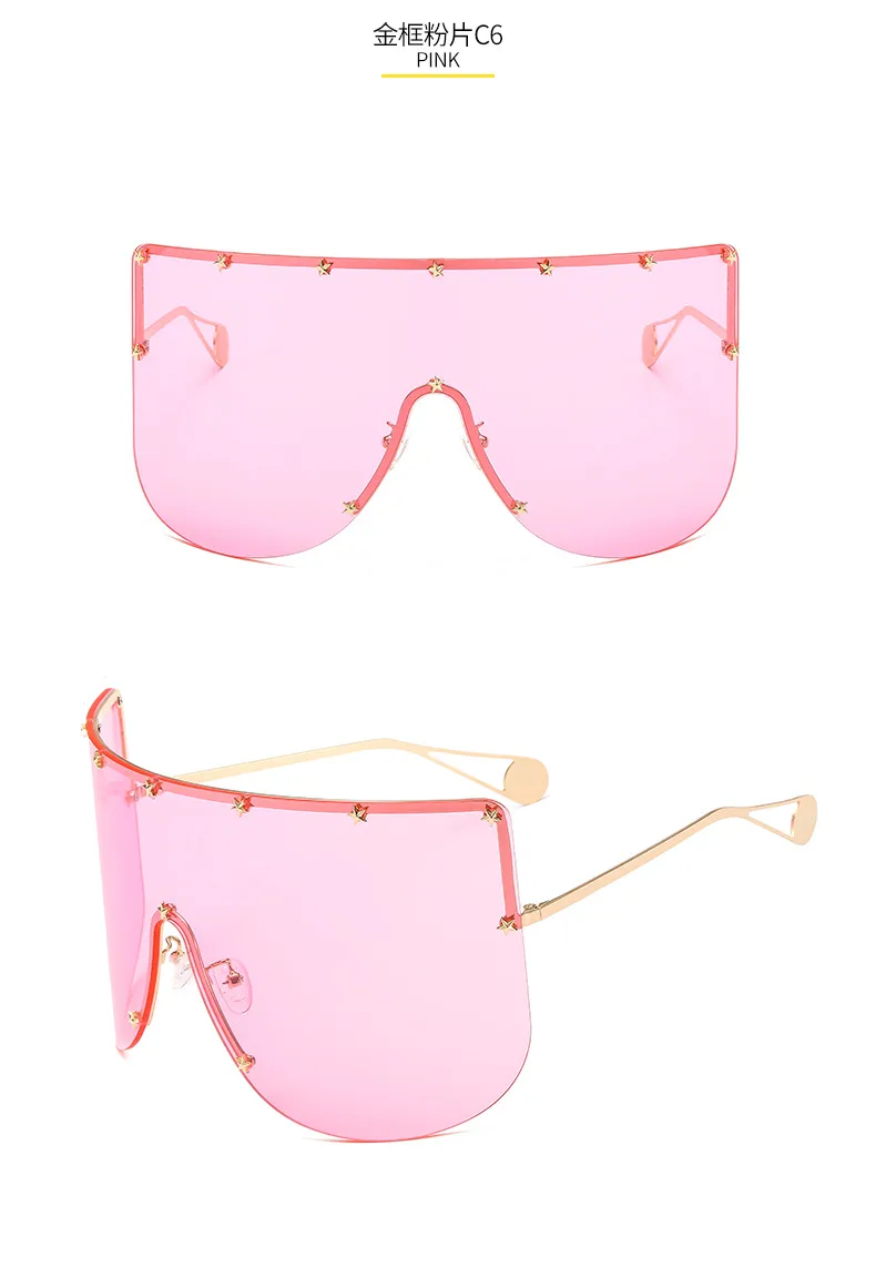 New Unisex Large Frame One-piece Metal Small Star Rice Nail Sunglasses 1025 Fashion Mask Sunglasses display picture 10