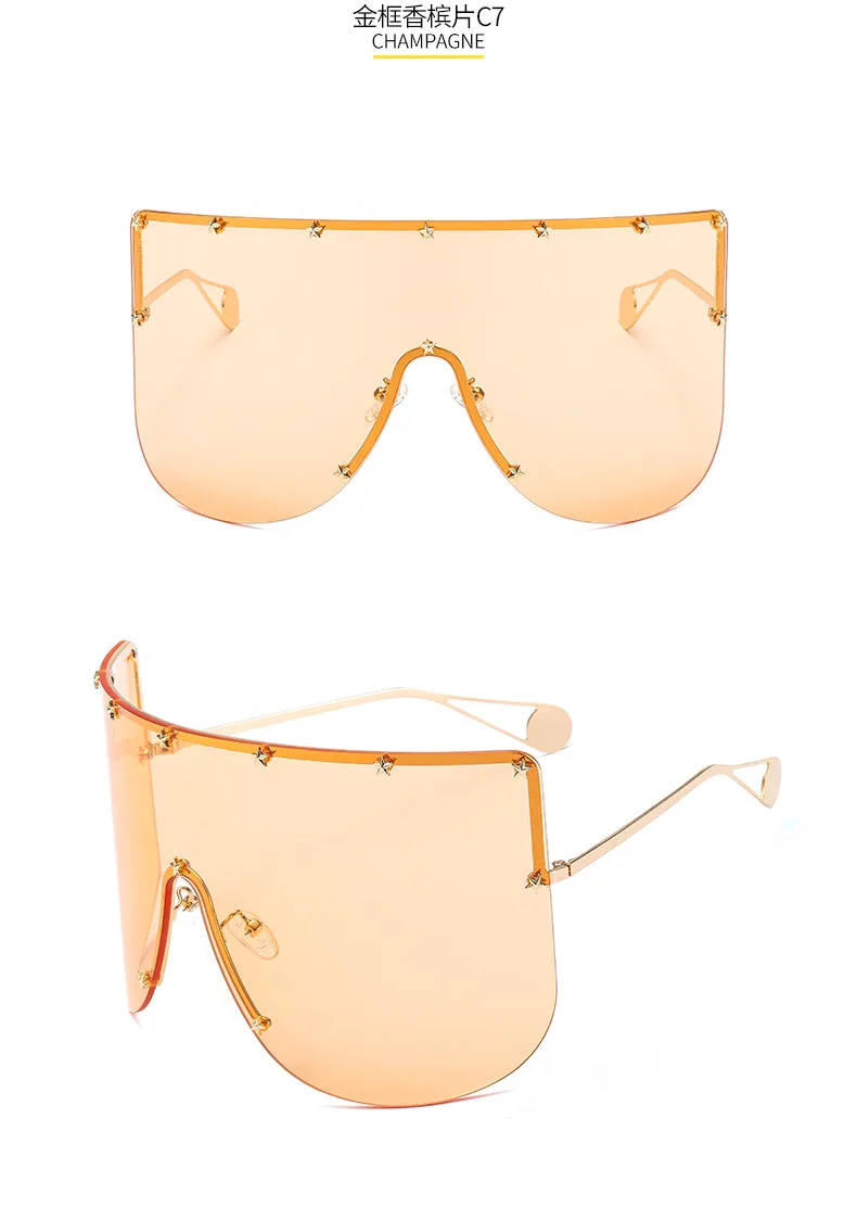 New Unisex Large Frame One-piece Metal Small Star Rice Nail Sunglasses 1025 Fashion Mask Sunglasses display picture 11
