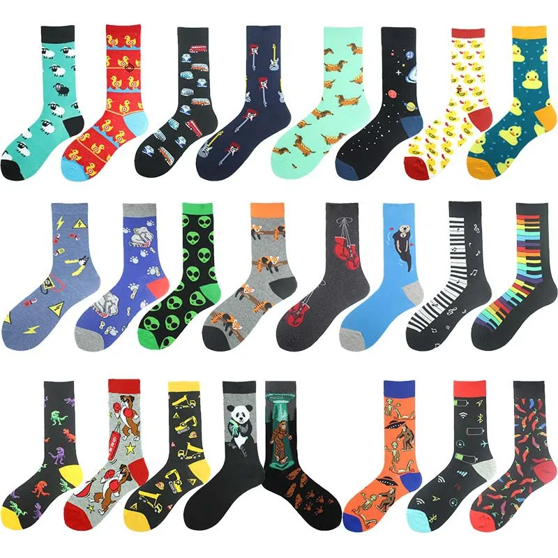 All Polyester Socks   Fashion Brand Animal Music Pepper Pattern Fashionable Polyester Socks Men's Medium Polyester Socks display picture 4